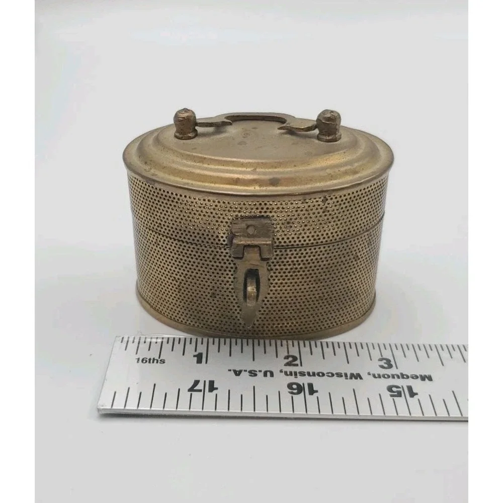 Vintage Indian Handcrafted Brass Jali Cut Box Trinket Storage Stash Decorative